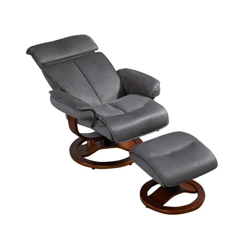 Modern Velvet Swivel Reclining Chair With Ottoman, Wooden Base