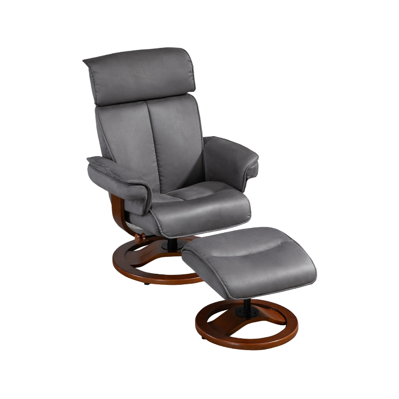 Modern Velvet Swivel Reclining Chair With Ottoman, Wooden Base