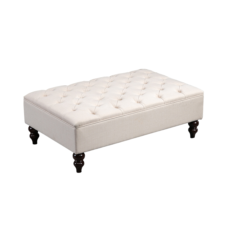 Large Beige Linen Upholstered Storage Ottoman Footstool