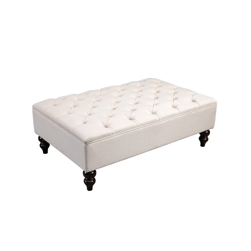 Large Beige Linen Upholstered Storage Ottoman Footstool