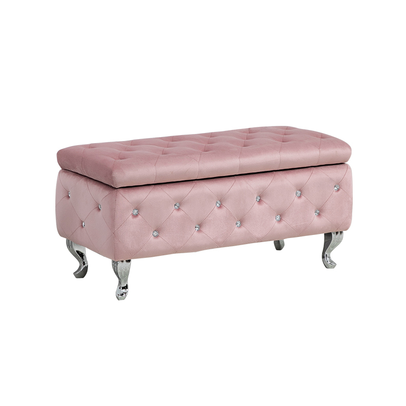 Manufacturer Custom Luxurious Upholstered Tufted Velvet Storage Side Opening Door Ottoman Bench