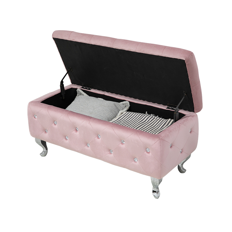 Manufacturer Custom Luxurious Upholstered Tufted Velvet Storage Side Opening Door Ottoman Bench