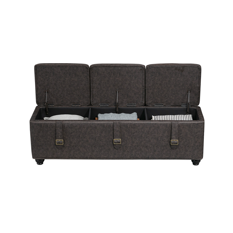 Wide Contemporary Rectangle Storage Ottoman in Tanners Brown Vegan Faux Leather, For the Living Room, Entryway and Family Room