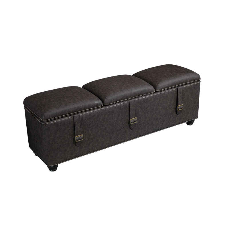 Wide Contemporary Rectangle Storage Ottoman in Tanners Brown Vegan Faux Leather, For the Living Room, Entryway and Family Room