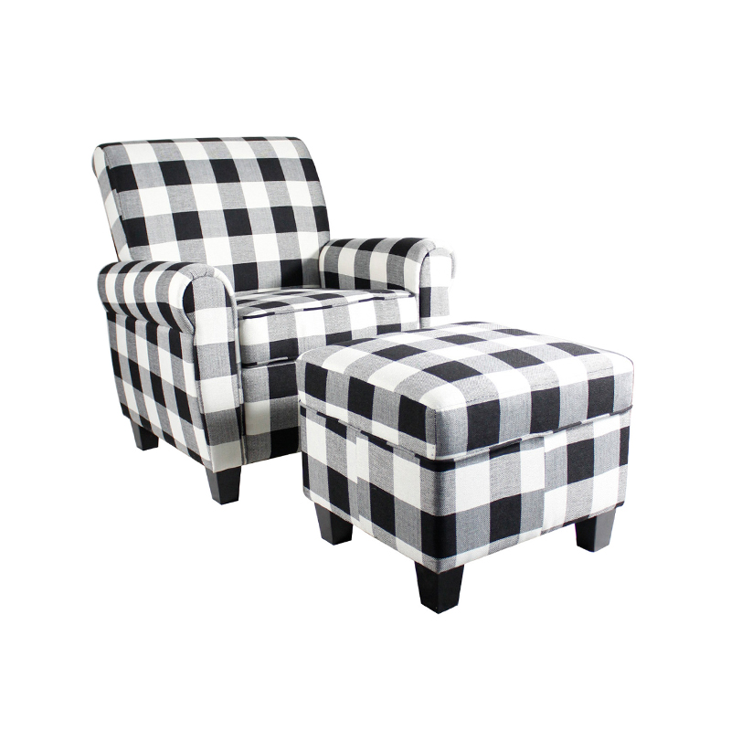 High Quality Modern Luxury Livingroom Plaid Fabric Accent Chair With Footstool