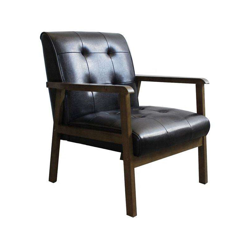 High Quality Luxurious Leisure Wooden Black Pu Cover Arm Chair For Living Room