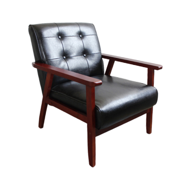 Leather Armchair with Wood Frame,Mid-century Wooden Armchair Retro Tufted Accent Chair