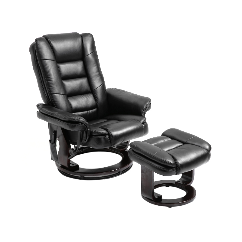 Upholstered Comfortable Living Room Synthetic Leather Manual Recliner Chair And Footstool Set