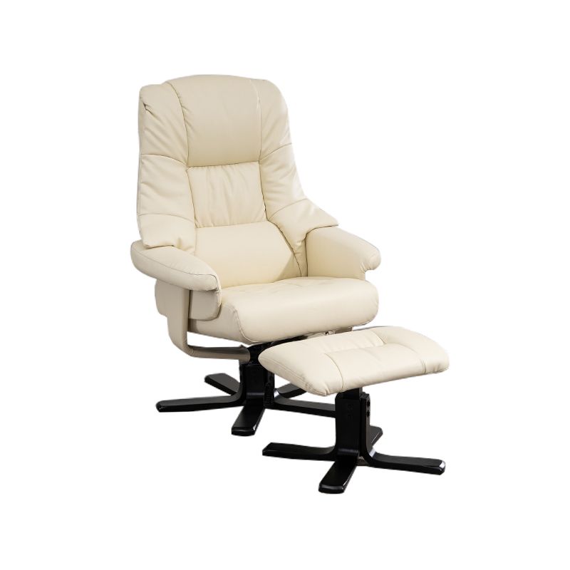 High Quality Home PU Material Wooden Base Manual Swivel Recliner Chair With Ottoman