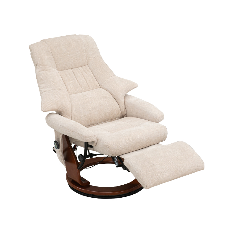 What modes or intensities can be selected for the Manual Fabric Swivel Recliner Chair RV Euro Chair with Footrest massage function?